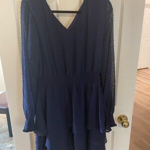 Honey and Rosie Navy V-Neck Long Sleeve Tiered Dress